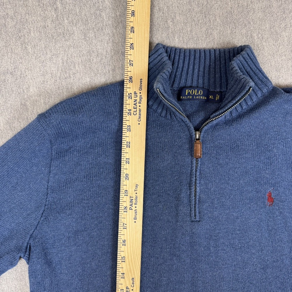 VTG POLO RALPH LAUREN Navy Rib 1/4 Zip Pullover Sweater XL - Picture 9 of 10